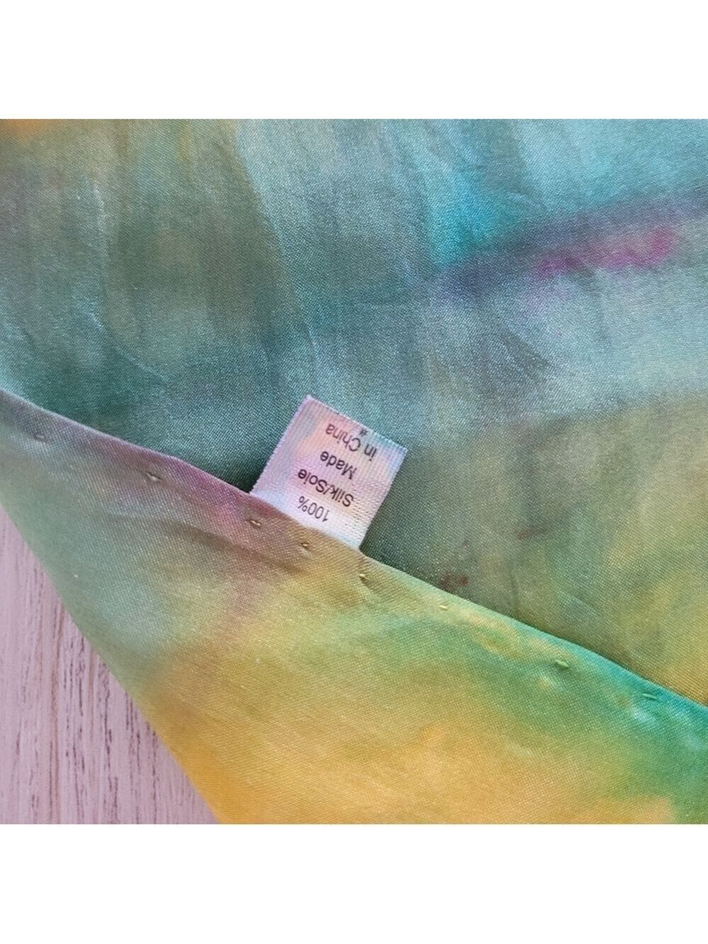 Silk 100% Rainbow Scarf Turquoise Purple Yellow Green Red - Picture 6 of 9